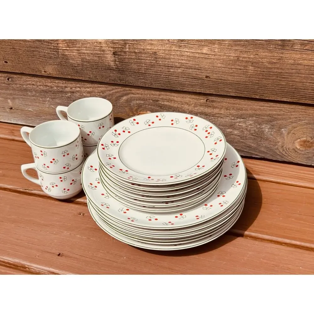 Vintage Porcelana Schmidt Brasil Cherry Pattern Dinnerware Set 16pc